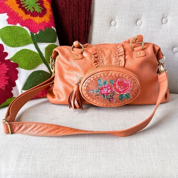 Fiore by Isabella Fiore Dusty Peach Embroidered Leather Purse - Picture 5 of 16